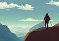 Illustration of a silhouette of a climber set against a stunning mountain backdrop