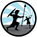 Illustration silhouette of David fighting with Goliath Royalty Free Stock Photo
