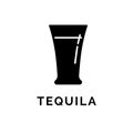 Illustration with silhouette glass tequila. Isolated object. Strong beverage label. White background. Design concept party,