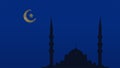 Silhouette islamic mosque with background of symbol of moon and star on blue sky