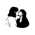 illustration of a silhouette of a kissing girl couple