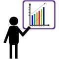 Illustration of silhouette man explaining with column chart