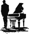 illustration of silhouette man playing piano, vector art