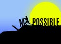 Illustration of a a man turning the word impossible to possible