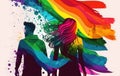 Silhouette of men and women collab with rainbow color art