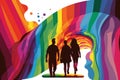 Silhouette of men and women collab with rainbow color art