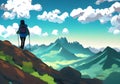 Illustration of A silhouette of a mountain climber is set against a gorgeous mountain backdrop