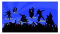 Illustration of silhouette of people dancing on blue shiny  background isolated on white background Royalty Free Stock Photo