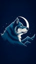 Illustration of silhouette wolf with moon, generative AI.