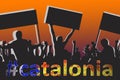 Silhouettes of protesting people. Spain, Catalonia crisis