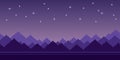 illustration of silhouettes of sharp mountains under the starry sky in retro platformer style