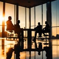 Illustration of silhouettes of successful business people working on meeting.