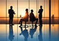 Illustration of silhouettes of successful business people working on meeting.