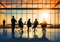 Illustration of silhouettes of successful business people working on meeting.