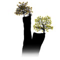 Illustration silhouettes of trees on the rocks