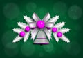 Illustration of silver Christmas garland with purple elements. Green background