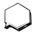 Simple black and white line drawing of an empty hexagonal speech bubble on a plain background. Royalty Free Stock Photo