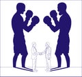 Illustration simple outline of two business man who agree while their shadows face each other like boxers