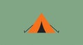 An illustration of a simple orange tent with a triangular shape set against a solid green Royalty Free Stock Photo