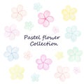 Simple pastel flower collection, colorful and happy flowers in watercolor illustration isolated on white