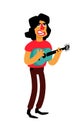 Illustration of a singer with a guitar. Vector. Funny character. Cartoon man sings beautiful songs. Latin American music performer Royalty Free Stock Photo