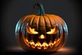 A single lit spooky halloween pumpkins, digital illustration painting