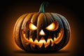 A single lit spooky halloween pumpkins jack o lantern, creative digital illustration painting