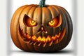A single lit spooky halloween pumpkins jack o lantern, digital illustration painting artwork