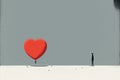 Illustration of a single man alone with a big heart.Valentine`s day card. ai generated