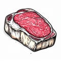 Illustration of Single Raw Red Meat T Bone Steak on White Background Royalty Free Stock Photo