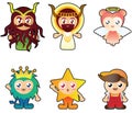 Illustration of six strange cute characters