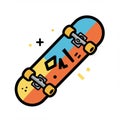 Illustration of a skateboard featuring a multicolored design in blue, Royalty Free Stock Photo