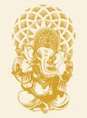 Illustration of a Sketch of Lord Ganesha outline on a bright yellow background