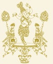 Illustration of a sketch of Lord Ganesha silhouette on a golden background