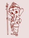 Illustration of a sketch of Lord Ganesha silhouette on a pink background