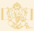 Illustration of a sketch of Lord Ganesha silhouette on a yellow background