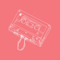 Illustration. Sketch. Red background with music cassette.