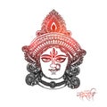 Illustration sketching Of Happy Navratri Greeting Card Design With Beautiful Maa Durga Face