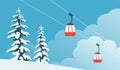 Illustration ski winter resort with cable car