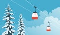 Illustration ski winter resort with cable car