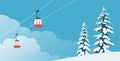 Illustration ski winter resort with cable car