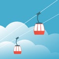 Illustration ski winter resort with cable car