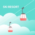 Illustration ski winter resort with cable car