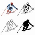 Illustration of a skier , vector drawing set Royalty Free Stock Photo