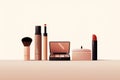 Illustration of Skinimalism. Set of beauty cosmetics makeup product. Woman make up, brushes, lipstick and poudre. Makeup