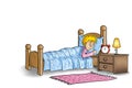 illustration of sleepless man lying in his bed and can not fall asleep Royalty Free Stock Photo