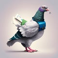 An illustration of a sleepy carrier pigeon, a cartoon image