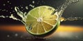 Refreshing lime water splash with bokeh effect, AI illustration Royalty Free Stock Photo