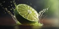 Refreshing lime water splash with bokeh effect, AI illustration Royalty Free Stock Photo