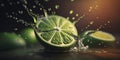 Refreshing lime water splash with bokeh effect, AI illustration Royalty Free Stock Photo